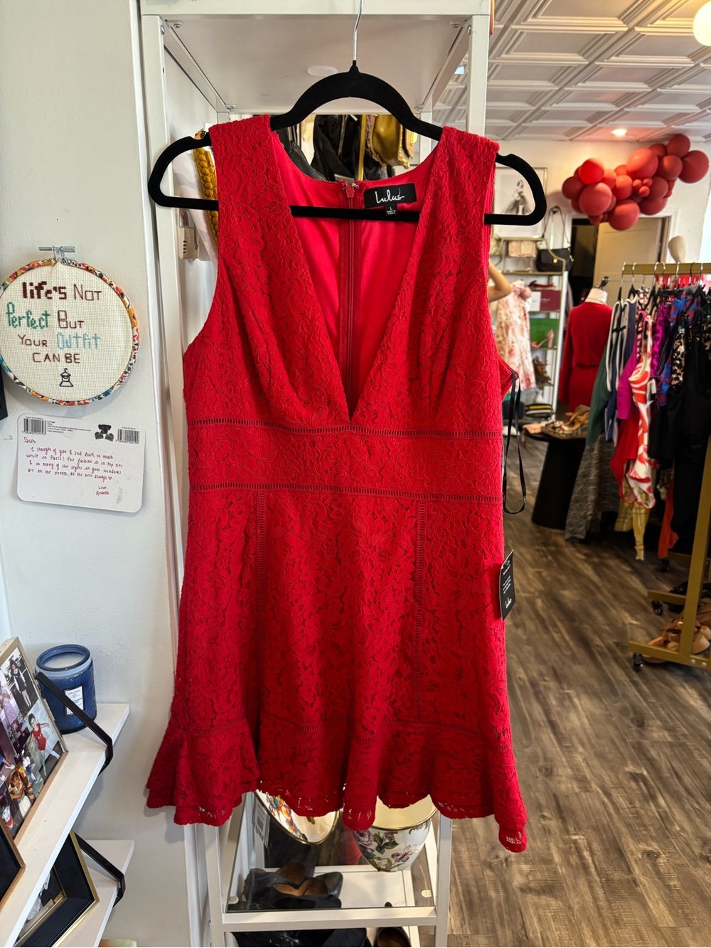 Lulu's Red Lace V-Neck Mini Dress - Picture 2 of 6